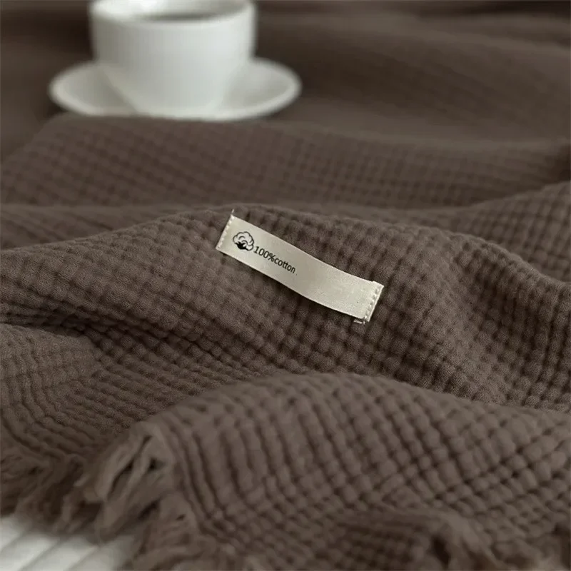 1pc Blanket 100% Cotton Sofa Towel Tassels Bed Linen Solid Color Shawl manta Skin-friendly Plaid Home Blankets thumbnail 4