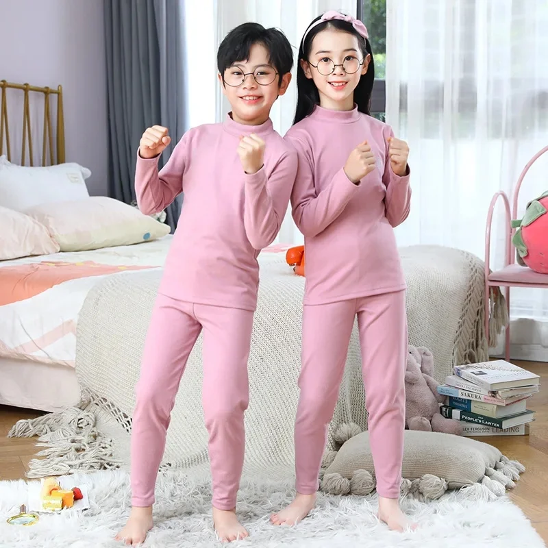 Boy Girl Thermal Sleepwear Sets Kids Autumn Winter Underwear Suit Children Pajama+Pants 2Pcs Teenager No Trace Homewear Clothes thumbnail 5