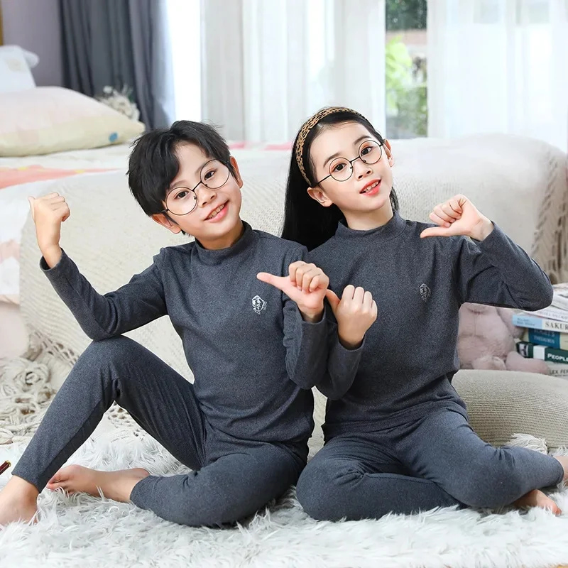 Boy Girl Thermal Sleepwear Sets Kids Autumn Winter Underwear Suit Children Pajama+Pants 2Pcs Teenager No Trace Homewear Clothes thumbnail 2