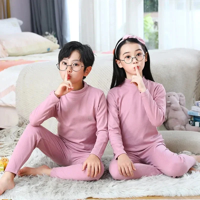 Boy Girl Thermal Sleepwear Sets Kids Autumn Winter Underwear Suit Children Pajama+Pants 2Pcs Teenager No Trace Homewear Clothes thumbnail 6