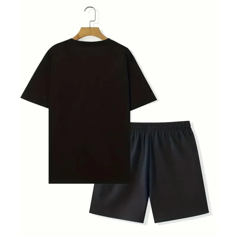 2024 Fashion Men's Sportswear Short Sleeve T Shirt And Sports Shorts Summer Casual Vintage Patchwork Suit Men's Two Piece Suit thumbnail 4