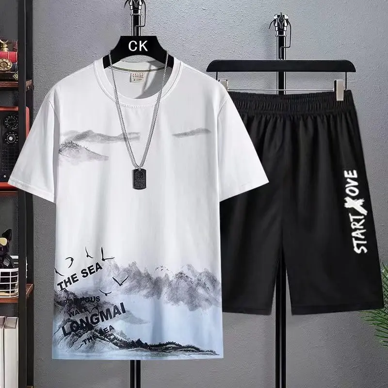 Trendy Suits for men  Men's Summer Shorts Set Gym Outfit Student Short Sleeve Tee 2 Piece Set Tracksuits Men Casual Men Clothing thumbnail 2