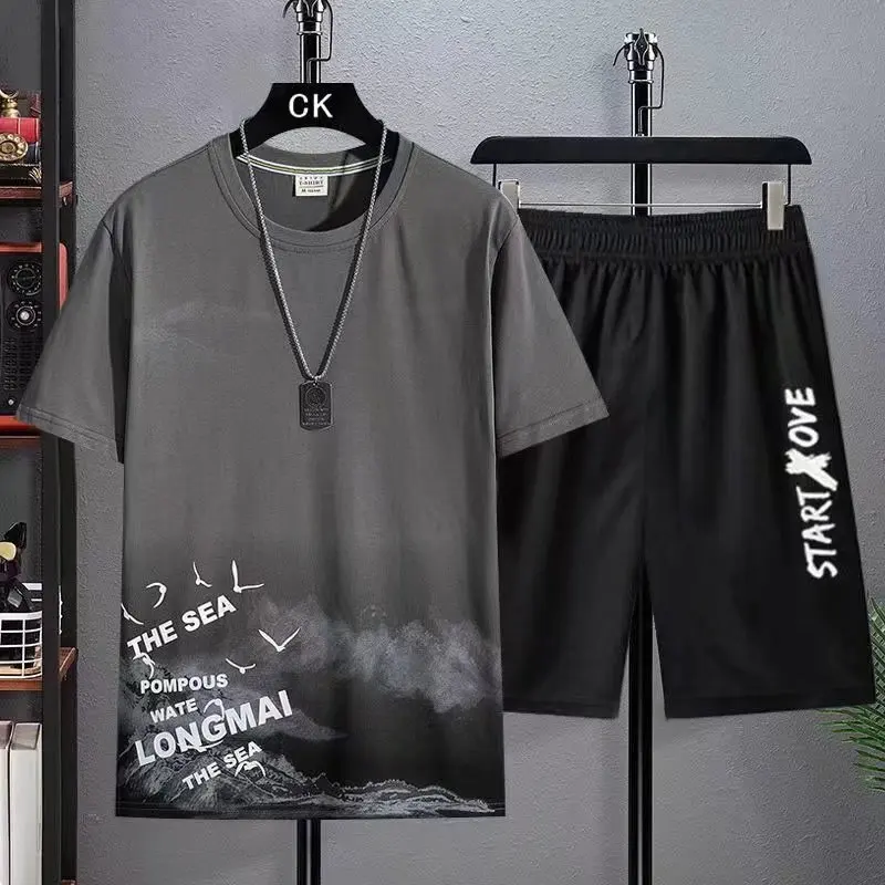 Trendy Suits for men  Men's Summer Shorts Set Gym Outfit Student Short Sleeve Tee 2 Piece Set Tracksuits Men Casual Men Clothing thumbnail 3