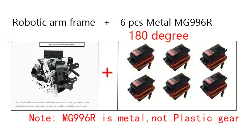 6 DOF Robot Manipulator MG996 Metal Alloy Mechanical Arm Clamp Claw Kit  For Arduino Robot DIY Ki for UNO/ESP32 Programmable thumbnail 6