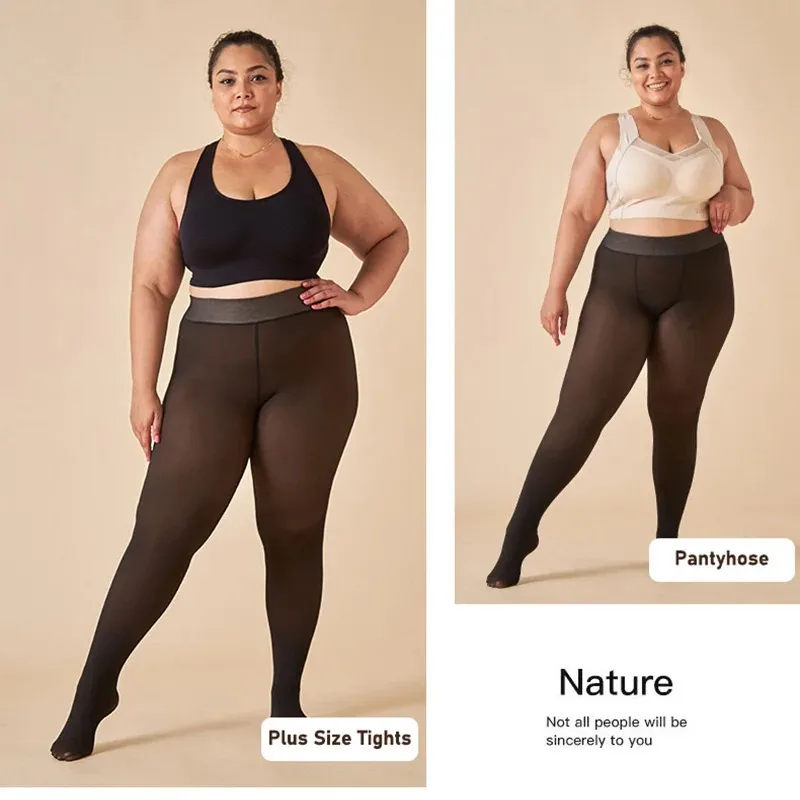 Warm Winter Women Pantyhose Thick Thermal Fleece Leggings Tights Sexy Black Translucent Slim High Waist Elastic Plus Size Tights thumbnail 2
