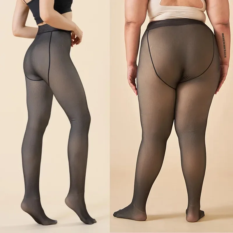 Warm Winter Women Pantyhose Thick Thermal Fleece Leggings Tights Sexy Black Translucent Slim High Waist Elastic Plus Size Tights thumbnail 6