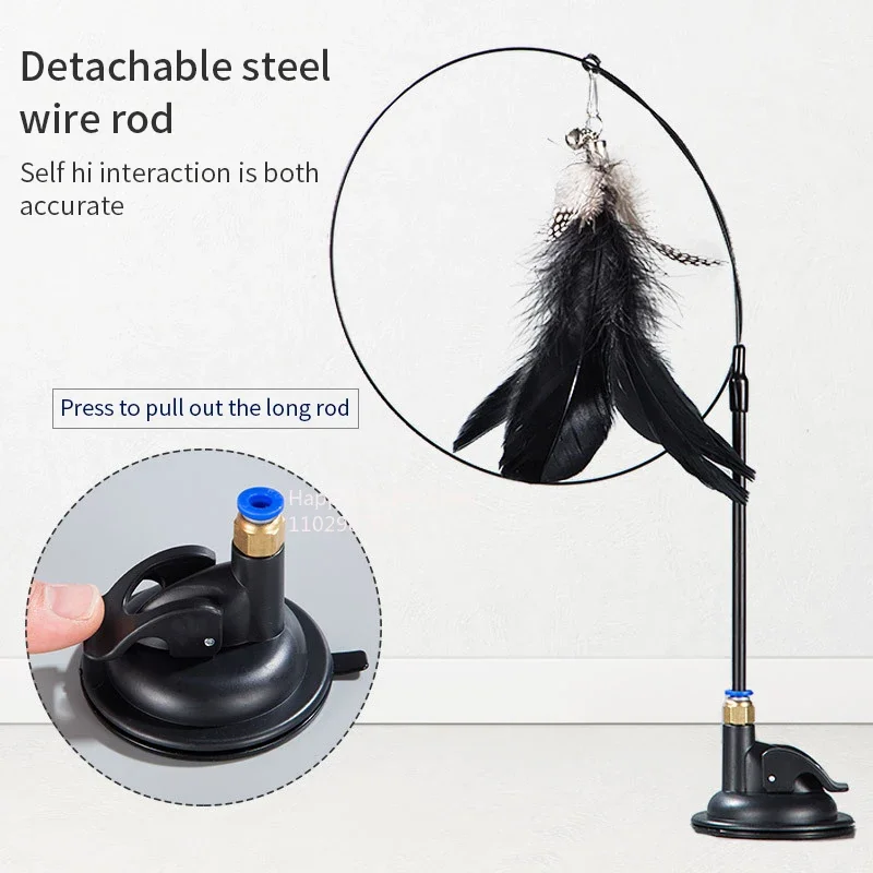 Cat Toy Cat Teaser Stick With Bell Extended Rod Suction Cup Self High And Durable Bite Teaser Tool Replaceable Feather Head thumbnail 3