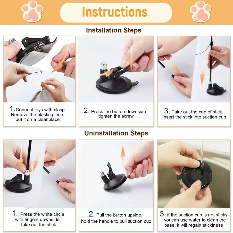 Cat Toy Cat Teaser Stick With Bell Extended Rod Suction Cup Self High And Durable Bite Teaser Tool Replaceable Feather Head thumbnail 5