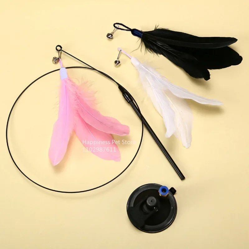 Cat Toy Cat Teaser Stick With Bell Extended Rod Suction Cup Self High And Durable Bite Teaser Tool Replaceable Feather Head thumbnail 4