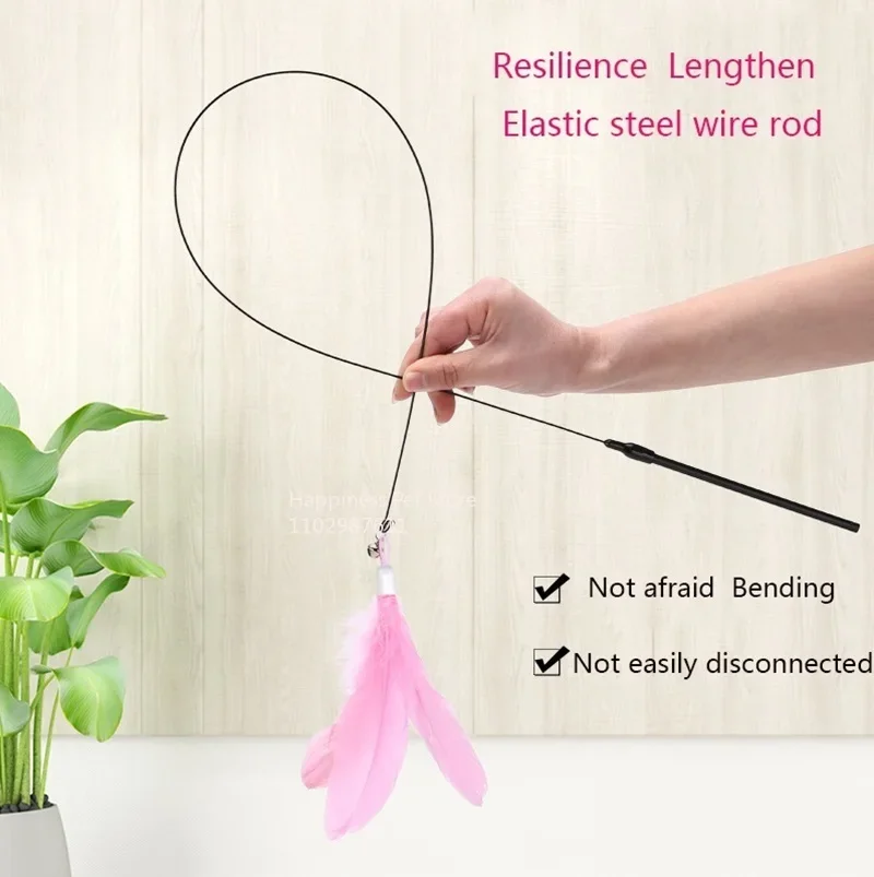 Cat Toy Cat Teaser Stick With Bell Extended Rod Suction Cup Self High And Durable Bite Teaser Tool Replaceable Feather Head thumbnail 2