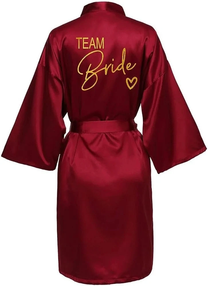 Wedding Party Team Bride Robe Kimono Satin Pajamas Bridesmaid Bathrobe Gold Letter SP089 thumbnail 3
