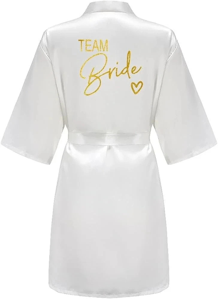 Wedding Party Team Bride Robe Kimono Satin Pajamas Bridesmaid Bathrobe Gold Letter SP089 thumbnail 2