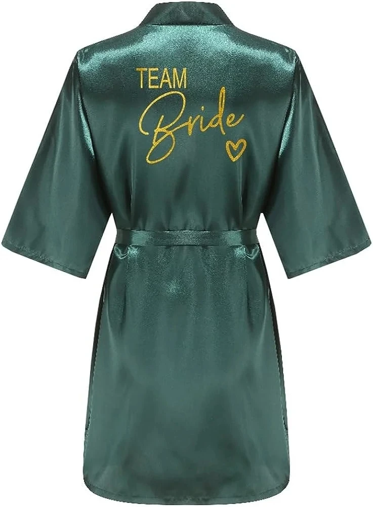 Wedding Party Team Bride Robe Kimono Satin Pajamas Bridesmaid Bathrobe Gold Letter SP089 thumbnail 6