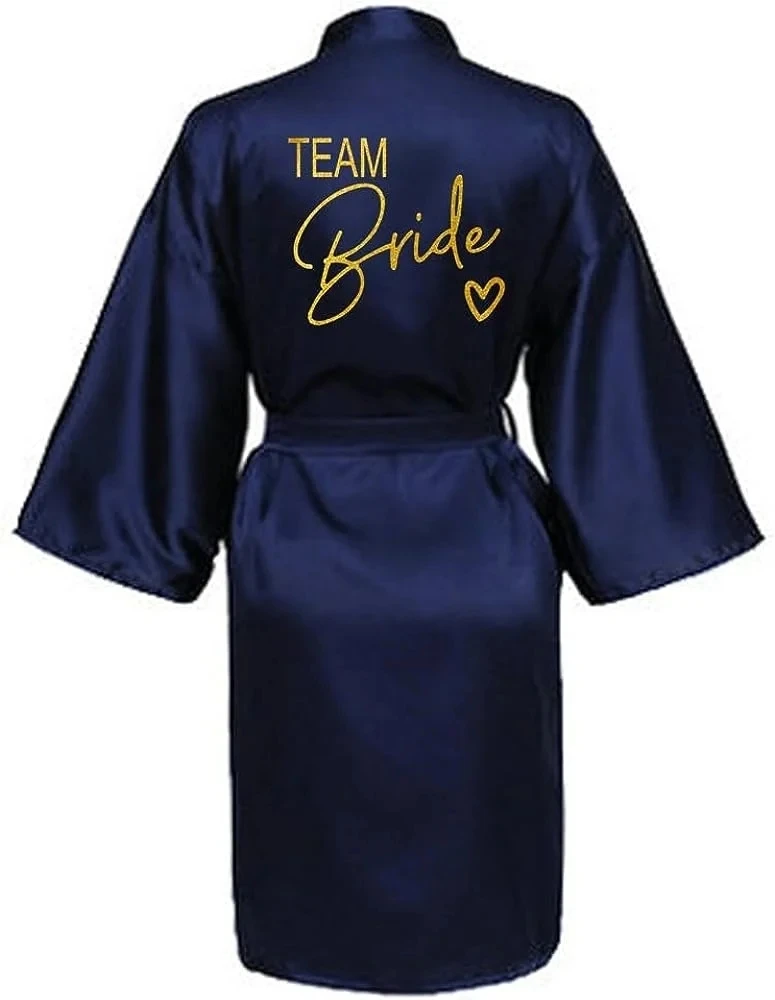 Wedding Party Team Bride Robe Kimono Satin Pajamas Bridesmaid Bathrobe Gold Letter SP089 thumbnail 5