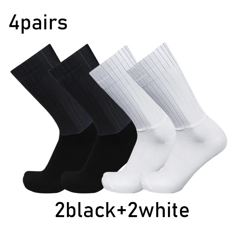 Socks 4pairs/set Aero Pure Color Cycling Silicone Sports Non-slip Pro Racing Bicycle Socks Summer Cool Calcetines Ciclismo thumbnail 3