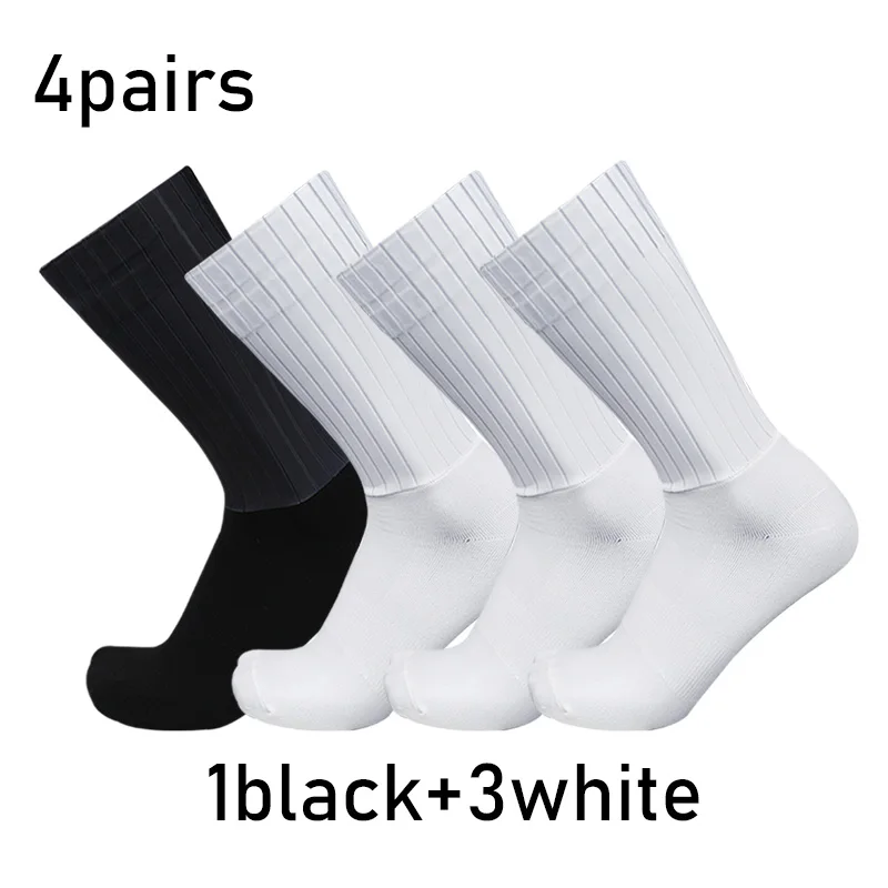 Socks 4pairs/set Aero Pure Color Cycling Silicone Sports Non-slip Pro Racing Bicycle Socks Summer Cool Calcetines Ciclismo thumbnail 5