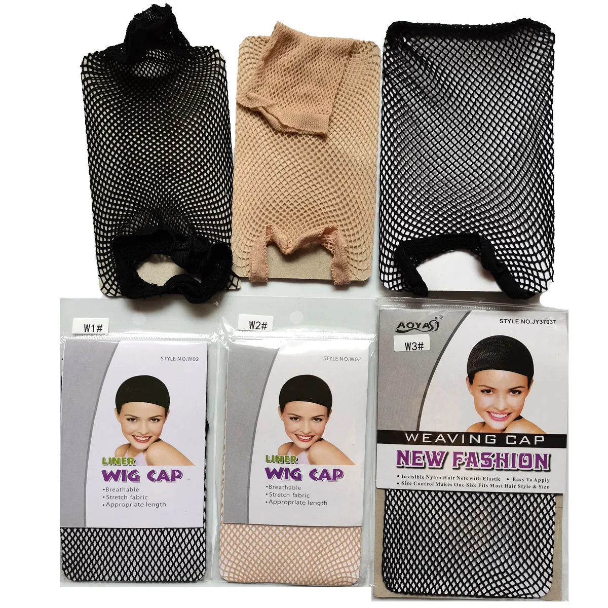 2PCS Black/Skin Color Mesh Net Wig Caps Liner Weaving Caps for Wigs Elastic Hair Net Open or Close End Fishnet Wig Caps Average thumbnail 3