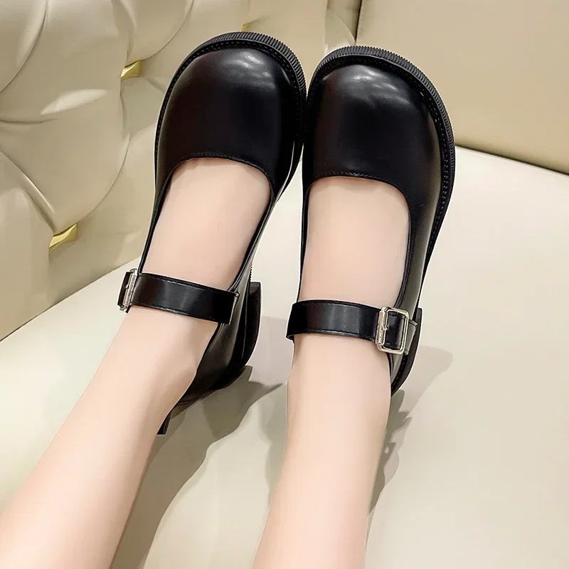 Women's 2024 Spring/Summer/Autumn New British Academy Style Low Heel Round Toe Mary Jane Single Shoes with Small Leather Shoes thumbnail 3