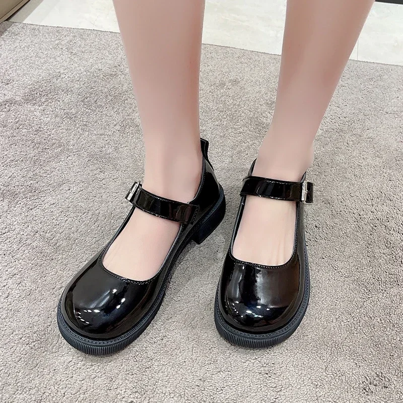 Women's 2024 Spring/Summer/Autumn New British Academy Style Low Heel Round Toe Mary Jane Single Shoes with Small Leather Shoes thumbnail 2