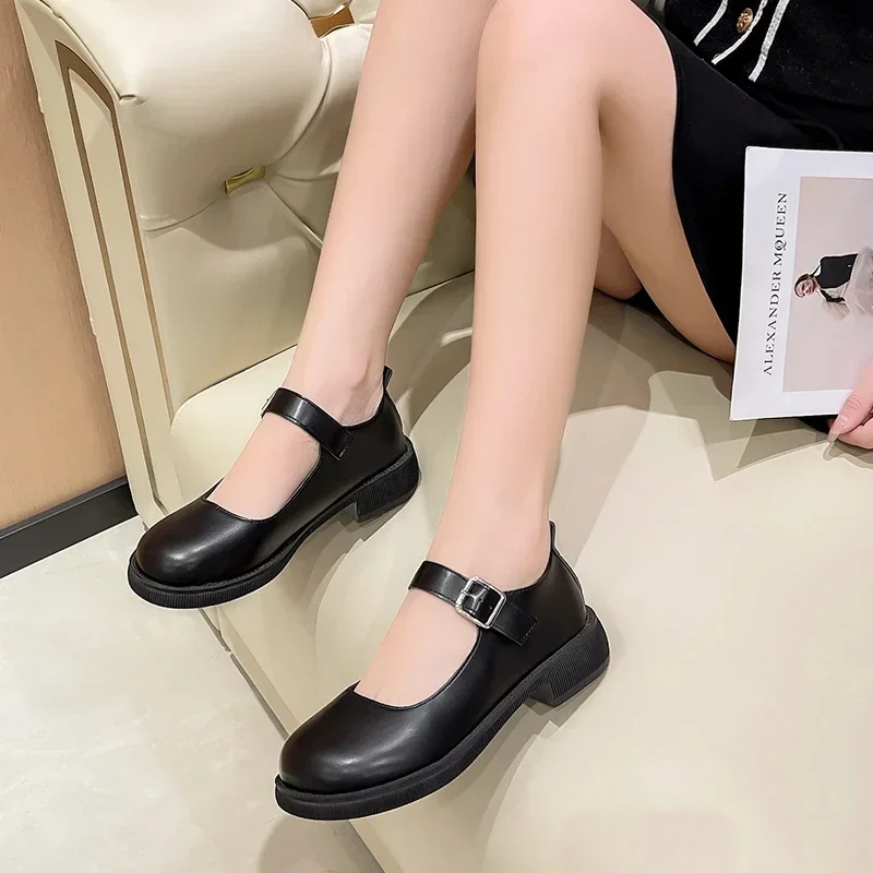 Women's 2024 Spring/Summer/Autumn New British Academy Style Low Heel Round Toe Mary Jane Single Shoes with Small Leather Shoes thumbnail 4