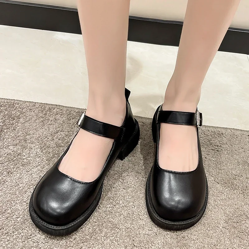 Women's 2024 Spring/Summer/Autumn New British Academy Style Low Heel Round Toe Mary Jane Single Shoes with Small Leather Shoes thumbnail 5