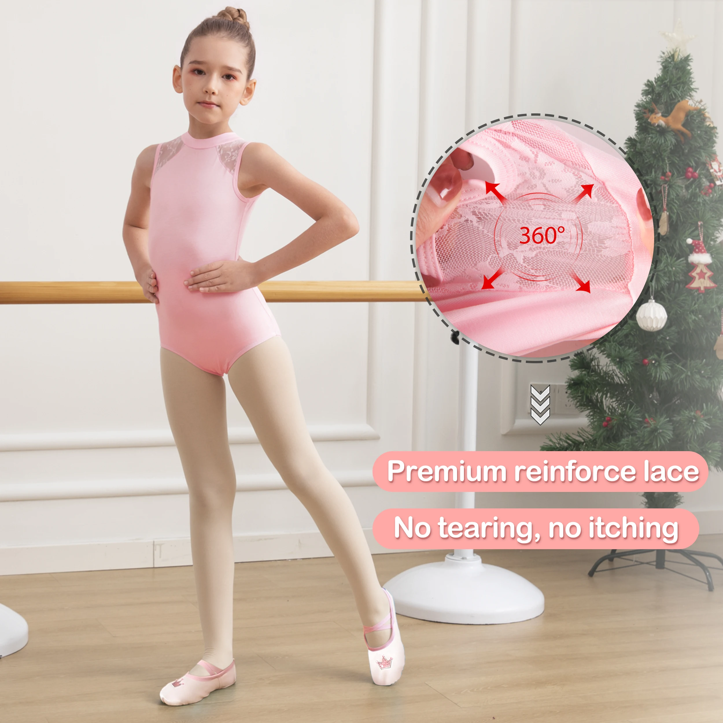Girls Dance Leotard Lace Neck Dance Wear Top,Back Water Drop-Shaped thumbnail 5