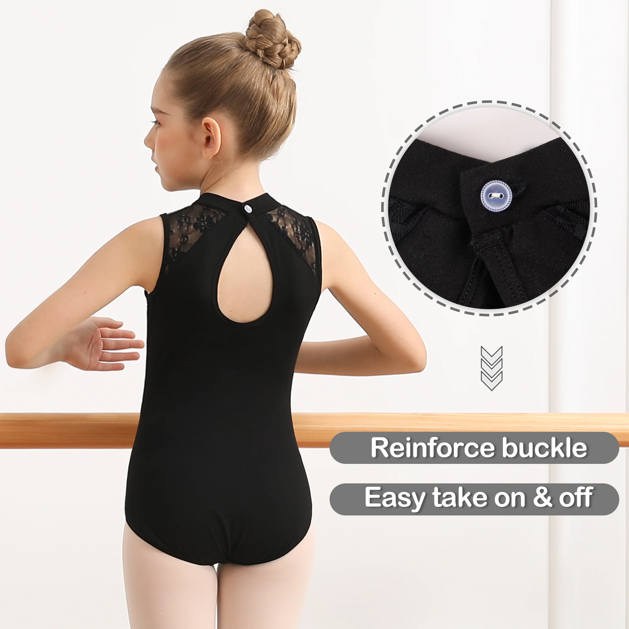 Girls Dance Leotard Lace Neck Dance Wear Top,Back Water Drop-Shaped thumbnail 6