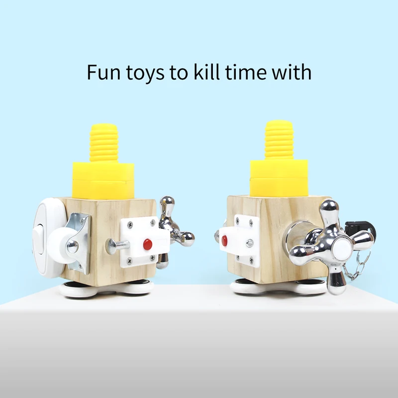 Kids Busy Board Cube Wooden Block Montessori Educational Toys Grasping Ability Training Lock Box Children Early Learning thumbnail 6