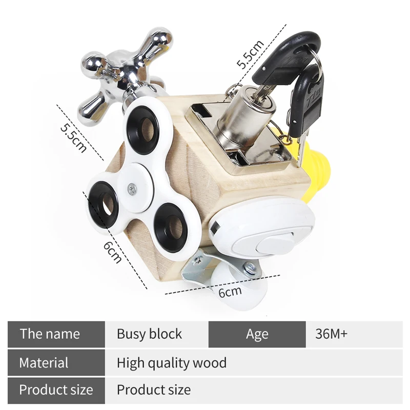 Kids Busy Board Cube Wooden Block Montessori Educational Toys Grasping Ability Training Lock Box Children Early Learning thumbnail 5