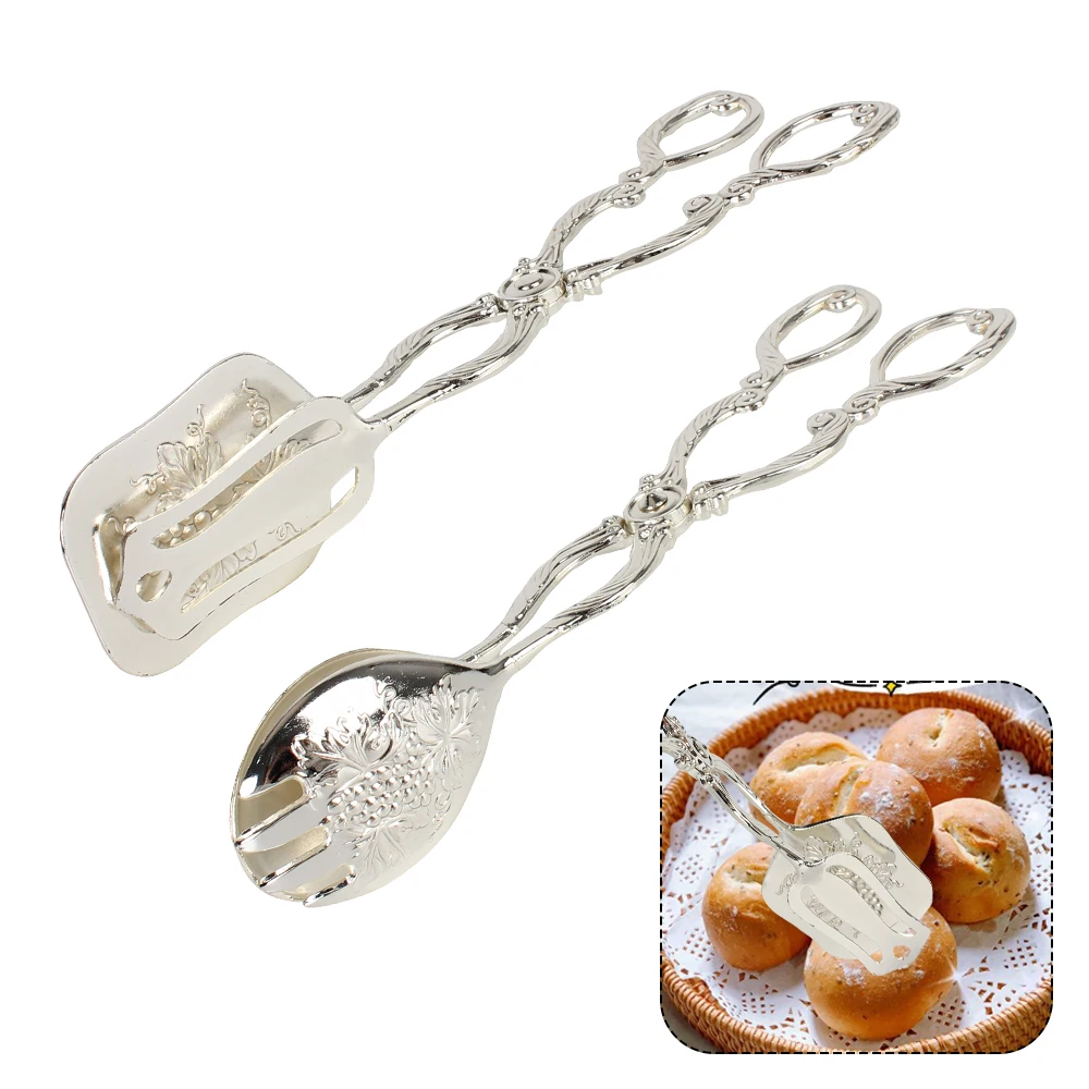 Buffet Food Tong Baking Barbecue Tool Snack Cake Clip Vintage style Gold-plated Fruit Salad Cake Clip Salad Pastry Clamp thumbnail 5