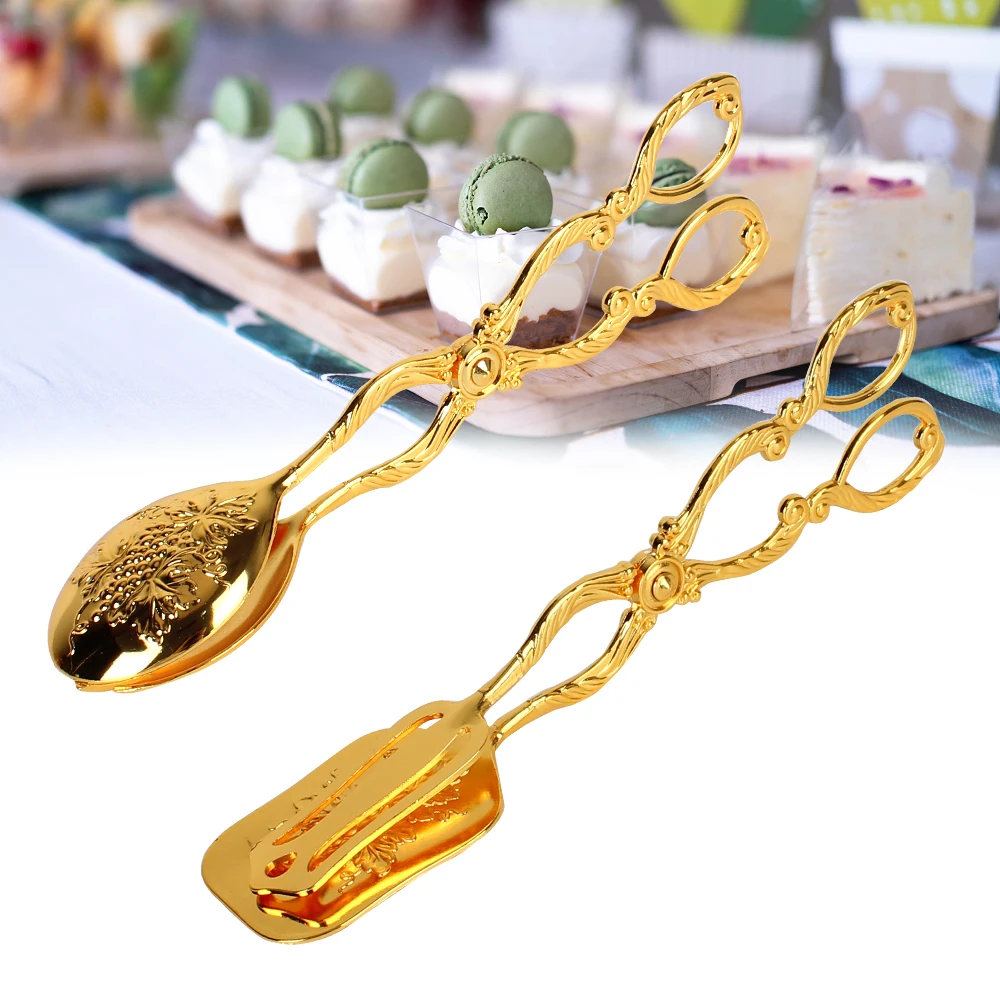 Buffet Food Tong Baking Barbecue Tool Snack Cake Clip Vintage style Gold-plated Fruit Salad Cake Clip Salad Pastry Clamp