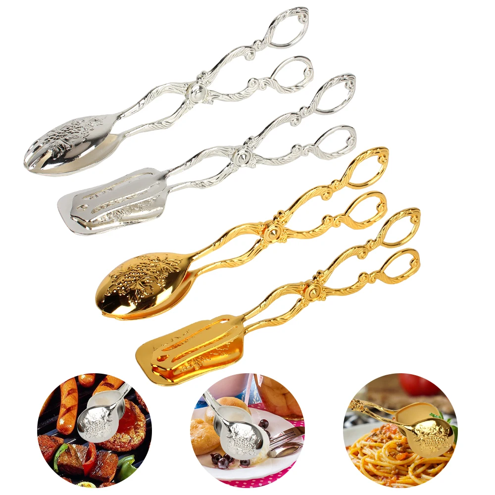 Buffet Food Tong Baking Barbecue Tool Snack Cake Clip Vintage style Gold-plated Fruit Salad Cake Clip Salad Pastry Clamp thumbnail 3