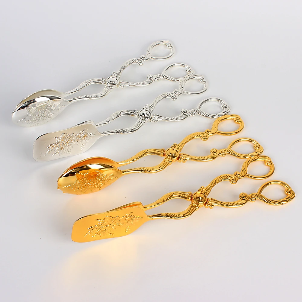 Buffet Food Tong Baking Barbecue Tool Snack Cake Clip Vintage style Gold-plated Fruit Salad Cake Clip Salad Pastry Clamp thumbnail 2