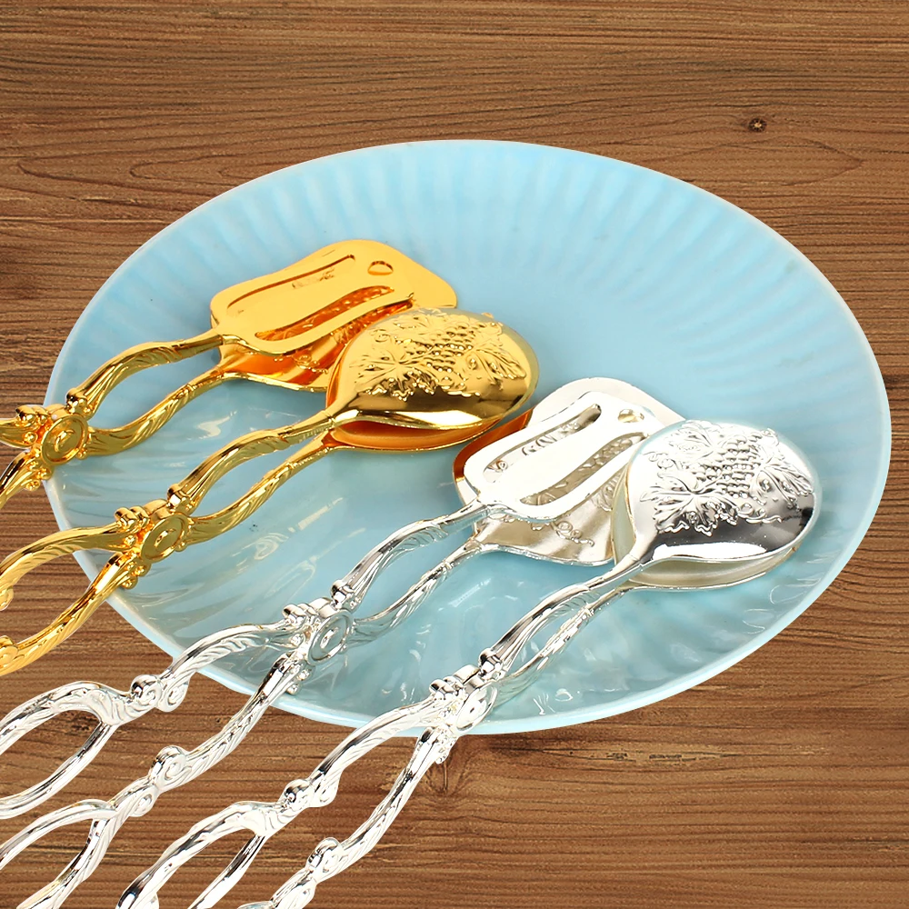 Buffet Food Tong Baking Barbecue Tool Snack Cake Clip Vintage style Gold-plated Fruit Salad Cake Clip Salad Pastry Clamp thumbnail 4