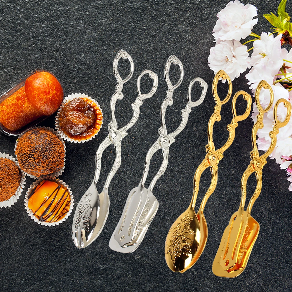 Buffet Food Tong Baking Barbecue Tool Snack Cake Clip Vintage style Gold-plated Fruit Salad Cake Clip Salad Pastry Clamp thumbnail 6
