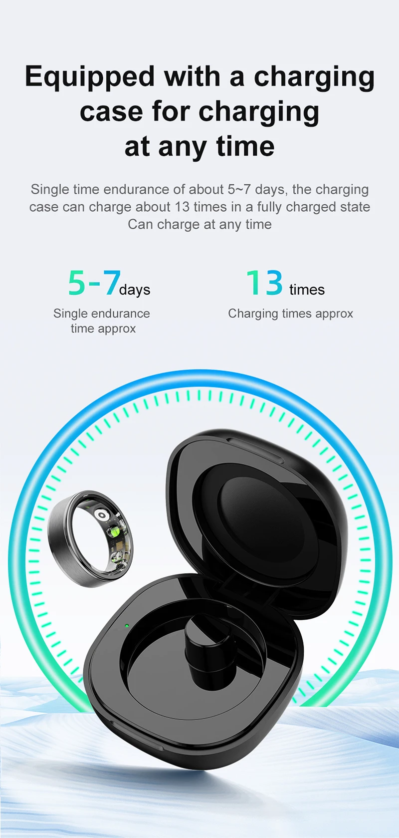 MISIRUN Smart Ring 5ATM Waterproof Multi-sport Mode Health Monitoring Pedometer Activity Fitness Tracker Smart Ring Charging Box thumbnail 6