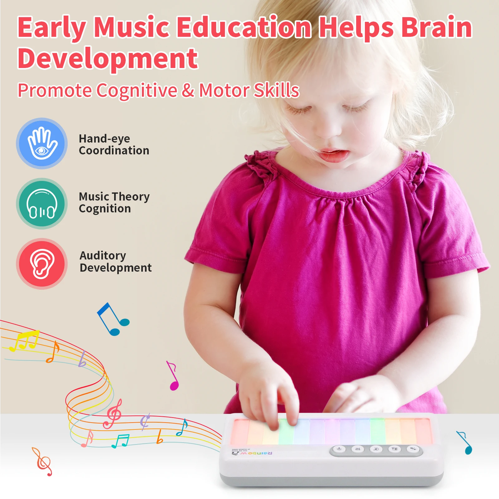 Rainbow Flashing Piano Toys Electronic Music Toys with 5 Instruments 13 Melody Portable Keyboard Toys Educational Toys for Kids thumbnail 3