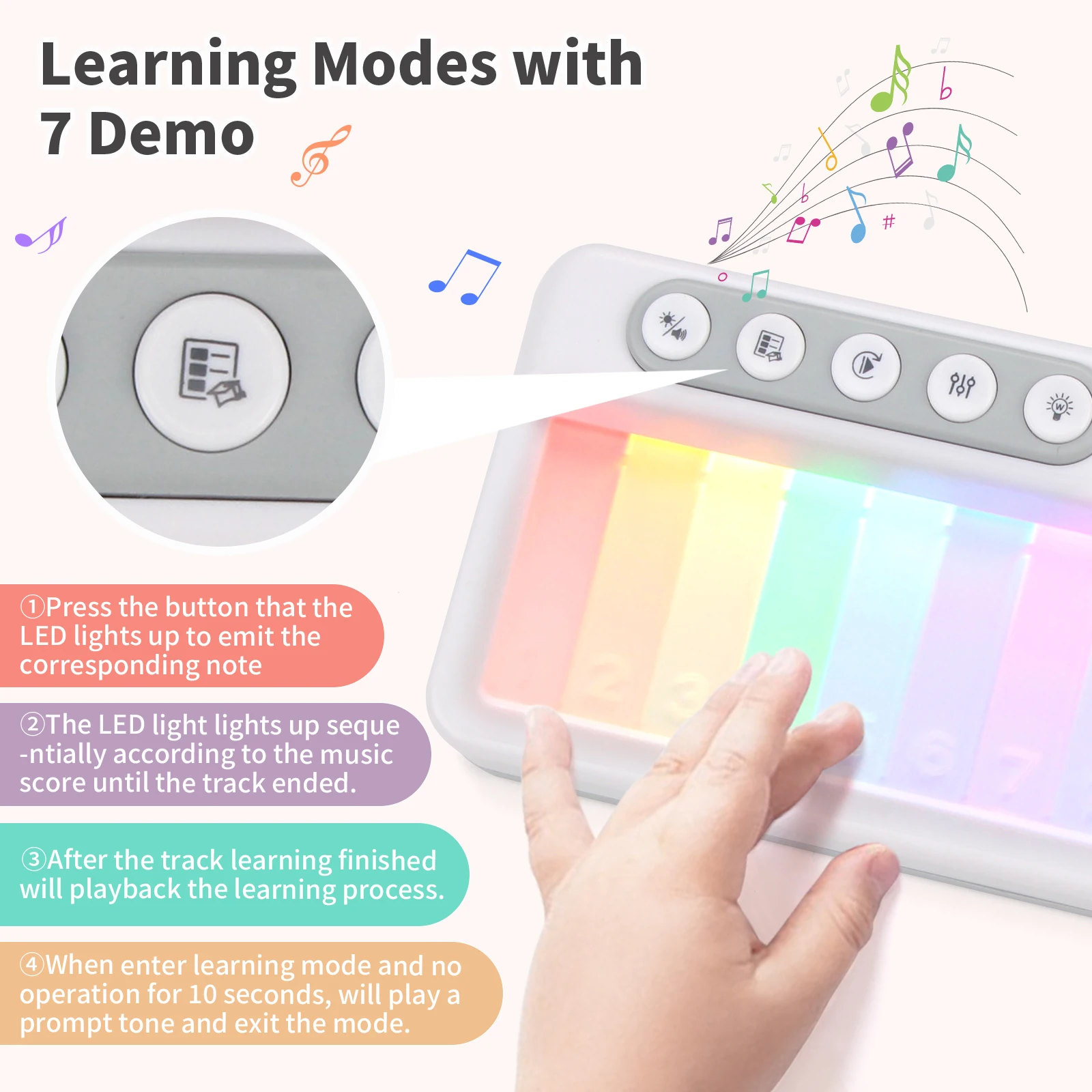 Rainbow Flashing Piano Toys Electronic Music Toys with 5 Instruments 13 Melody Portable Keyboard Toys Educational Toys for Kids thumbnail 2