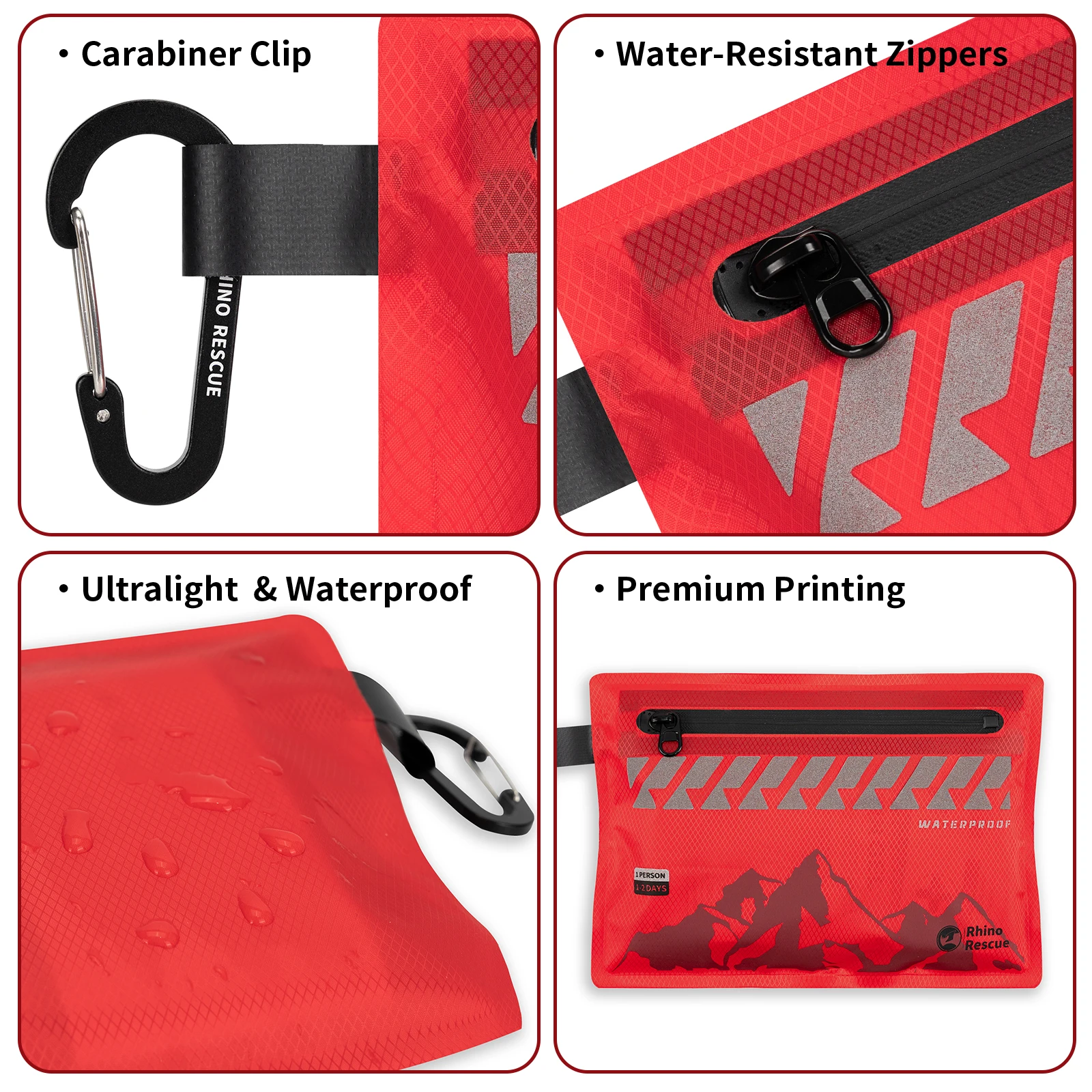Rhino Rescue Small First Aid Kit - Ultralight Waterproof Medical Kit for Hiking Backpacking Cycling Travel Vehicles thumbnail 5