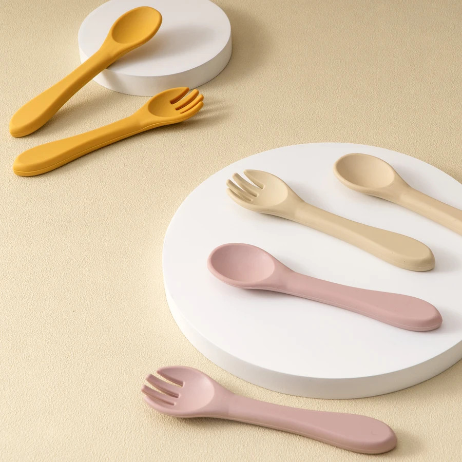 2PCS BPA Free Soft Silicone Spoon Fork Feeding Set Baby Feeding Solid Food Spoon Toddlers Cutlery For Children Tableware thumbnail 4