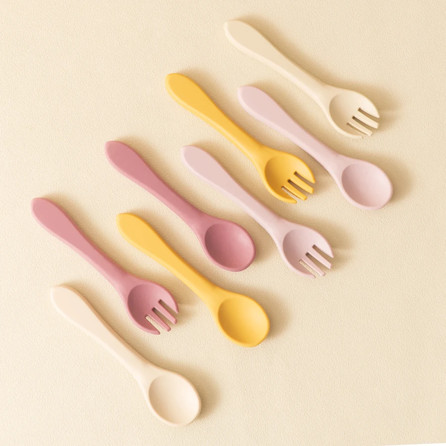 2PCS BPA Free Soft Silicone Spoon Fork Feeding Set Baby Feeding Solid Food Spoon Toddlers Cutlery For Children Tableware thumbnail 2