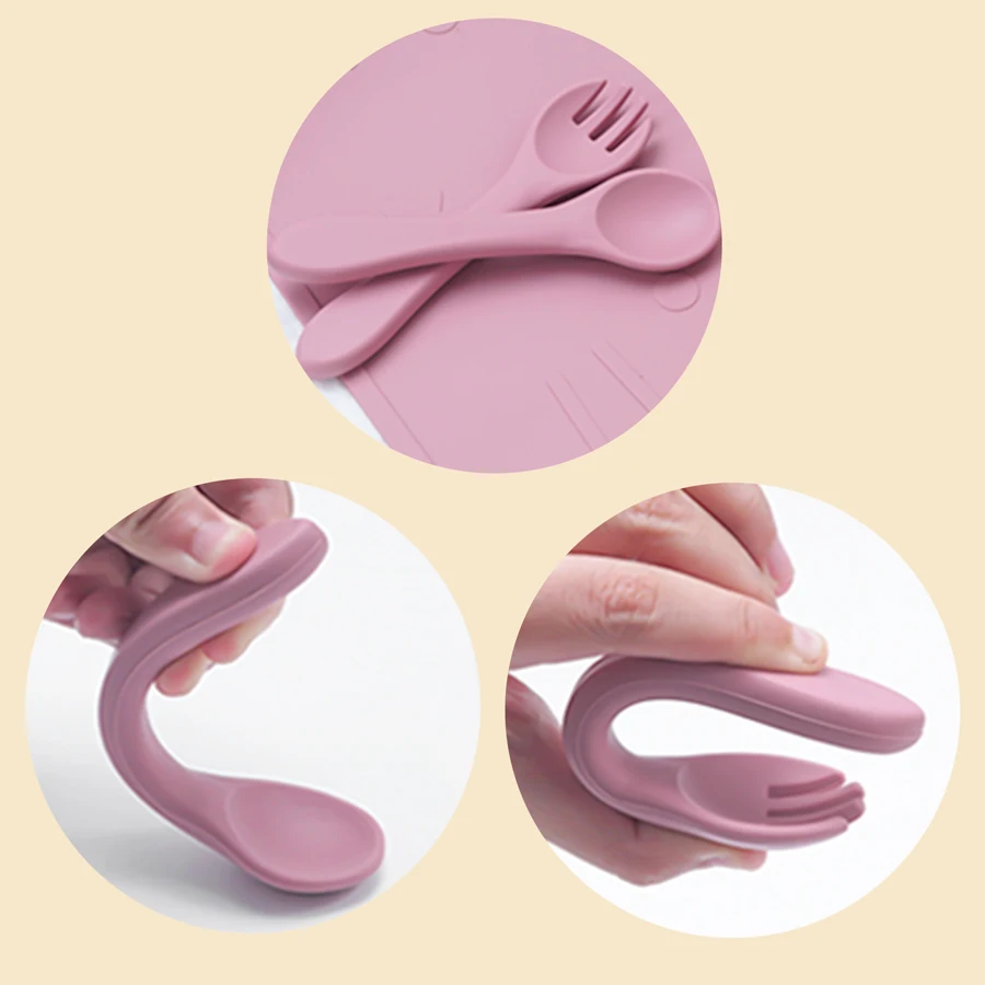 2PCS BPA Free Soft Silicone Spoon Fork Feeding Set Baby Feeding Solid Food Spoon Toddlers Cutlery For Children Tableware thumbnail 6