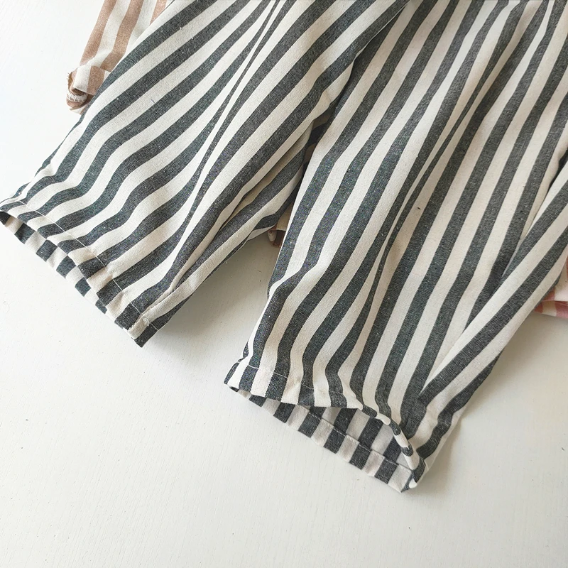 Children's Clothing Vintage Linen Cotton Stripe Pants Baby Boy Girl Casual Shorts Spring Summer Girls Loose Trousers and Shorts thumbnail 5