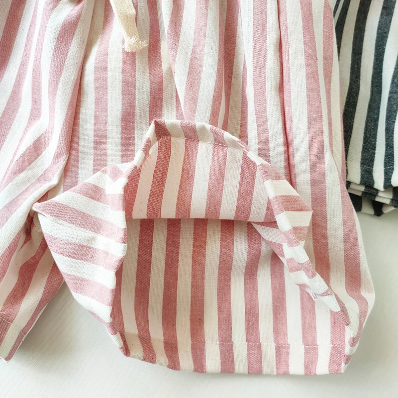Children's Clothing Vintage Linen Cotton Stripe Pants Baby Boy Girl Casual Shorts Spring Summer Girls Loose Trousers and Shorts thumbnail 6