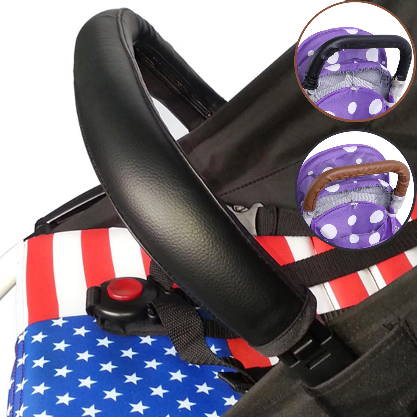 Baby Stroller Leather Handle Covers Trolley Armrest Protective Case Baby Cart Zipper Protector Cover Pushchair Accessories NEW thumbnail 5