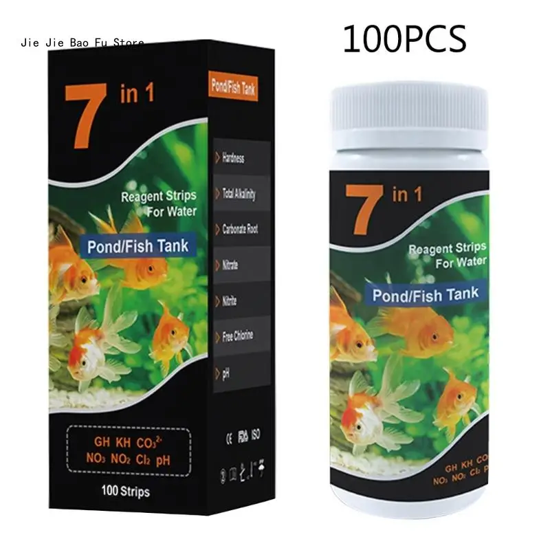 E8BD 50/100PCS 7 in 1 Aquarium Test Strips Fish Tank Test Set Freshwater Saltwater Aquarium Water Test to Detect PH Quality