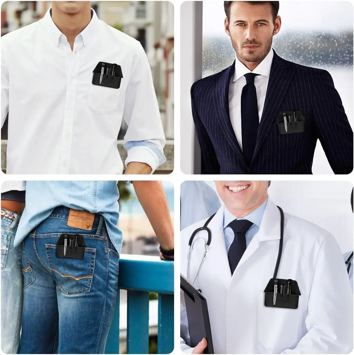 Pocket Protector Leather Pen Pouch Holder Organizer Handmade Pencil Pocket Holder for Lab Coat Shirt Note School Office Hospital thumbnail 3