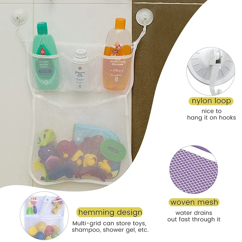 Baby Shower Bath Toys White Baby Kids Toy Storage Mesh with Strong Suction Cups Toy Bag Net Bathroom Organizer for Kids Toddlers thumbnail 4