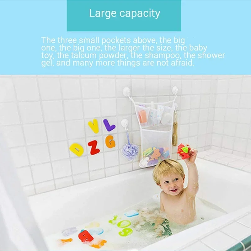 Baby Shower Bath Toys White Baby Kids Toy Storage Mesh with Strong Suction Cups Toy Bag Net Bathroom Organizer for Kids Toddlers thumbnail 2