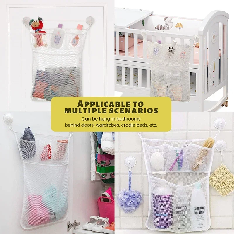 Baby Shower Bath Toys White Baby Kids Toy Storage Mesh with Strong Suction Cups Toy Bag Net Bathroom Organizer for Kids Toddlers thumbnail 5